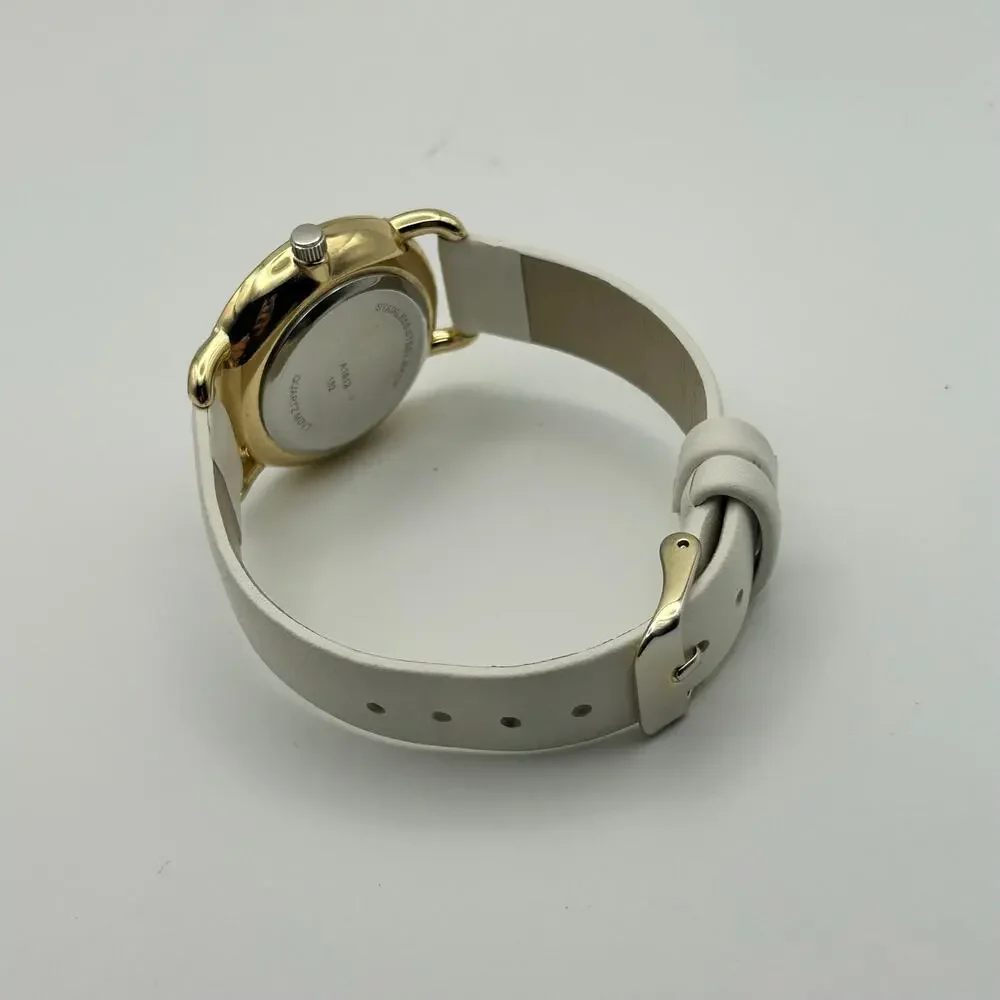 Women’s Gold-tone Crystal Bezel Mother Pearl Dial White Band Minimalist Watch